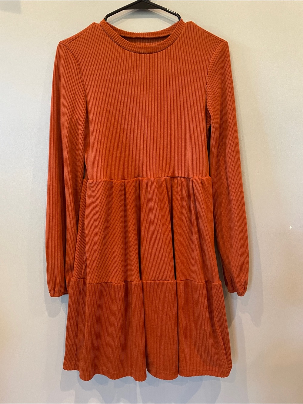 Long-Sleeve Rust color Tiered Knit Dress